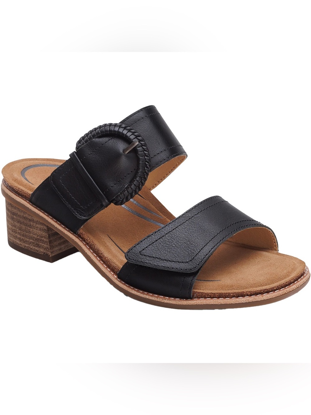Aetrex Tatiana Women's Slide Sandals Black Leather
